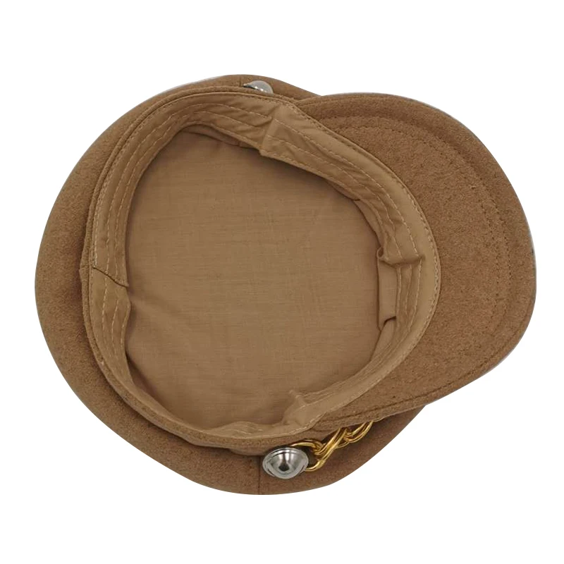 Кепка-берет Женская восьмиугольная однотонная теплая с золотыми цепочками |