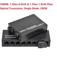 100m 1 fiber port optical media converter single mode 25km 6 rj45 ports and 1 sc fiber port 1 rj45 fibre optical transceiver
