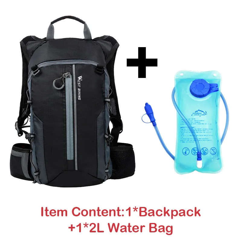 Gray with water bag WEST BIKING, ультралегкие велосипедные сумки, открытый спортивный рюкзак, дышащий, для мужчин и женщин, велосипедная сумка, гидратация, сумка для воды, велосипедный рюкзак - Цвет: Gray with water bag