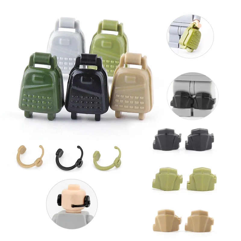

10/20pcs WW2 Army Soldier Blocks Accessories Knee Pads/Earphone/Backpack/Scarf Military Figures MOC Compatible Toys for Children