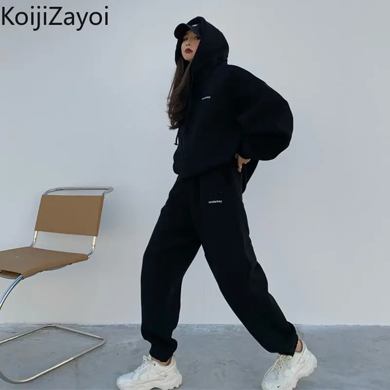 

Модный женский комплект из двух предметов Koijizayoi, Однотонный женский осенне-зимний спортивный костюм, осенне-зимняя уличная одежда для дево...