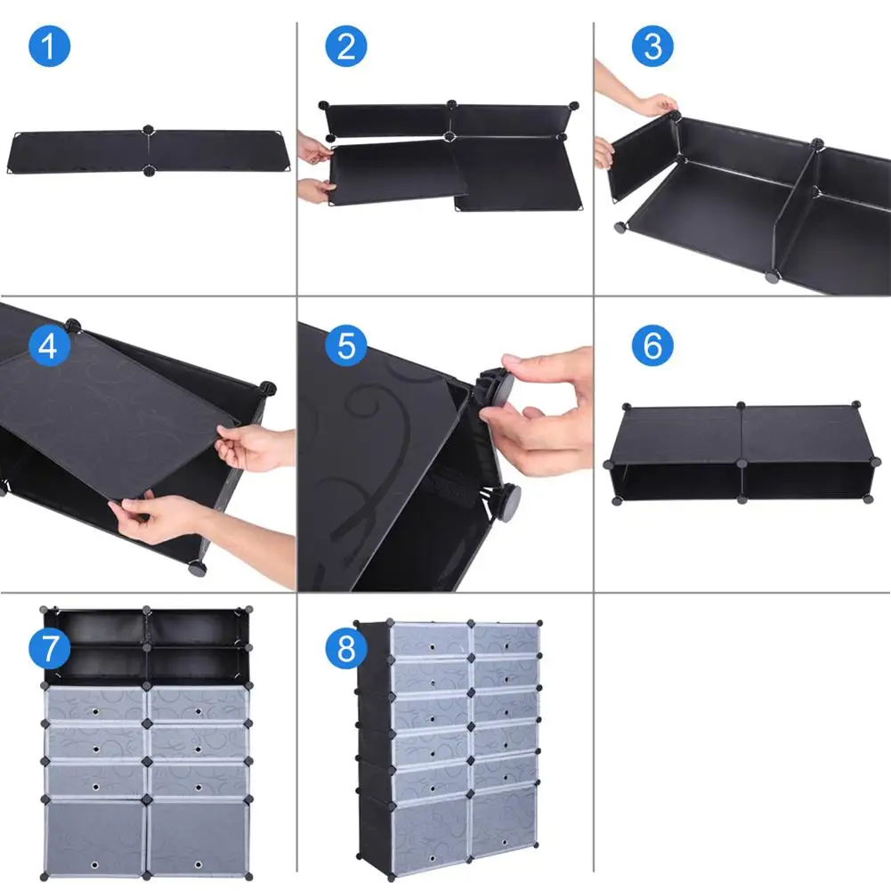 

12-Cube DIY Shoe Rack Modular Organizer Plastic Cabinet 6 Tier Modular closet cabinet with Doors Storage Shelf Organizer Holder