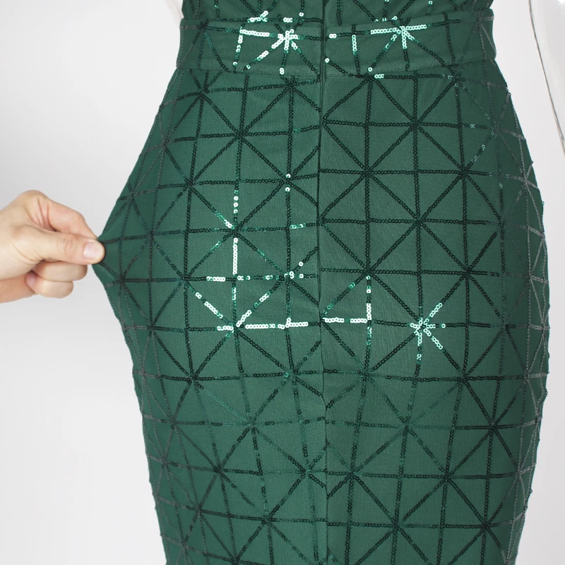 

Halter Green Sequined evening party dress backless hollow out split front long memaid Maxi dress