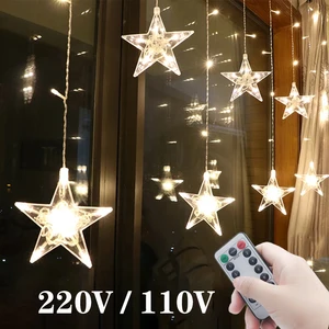star string lights led christmas garland fairy curtain light 2 5m outdoor indoor for bedroom home party wedding ramadan decor free global shipping