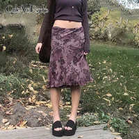 retro grunge floral midi skirts harajuku aesthetic 90s cute brown skirt chic vintage fashion straight outfits cuteandpscho