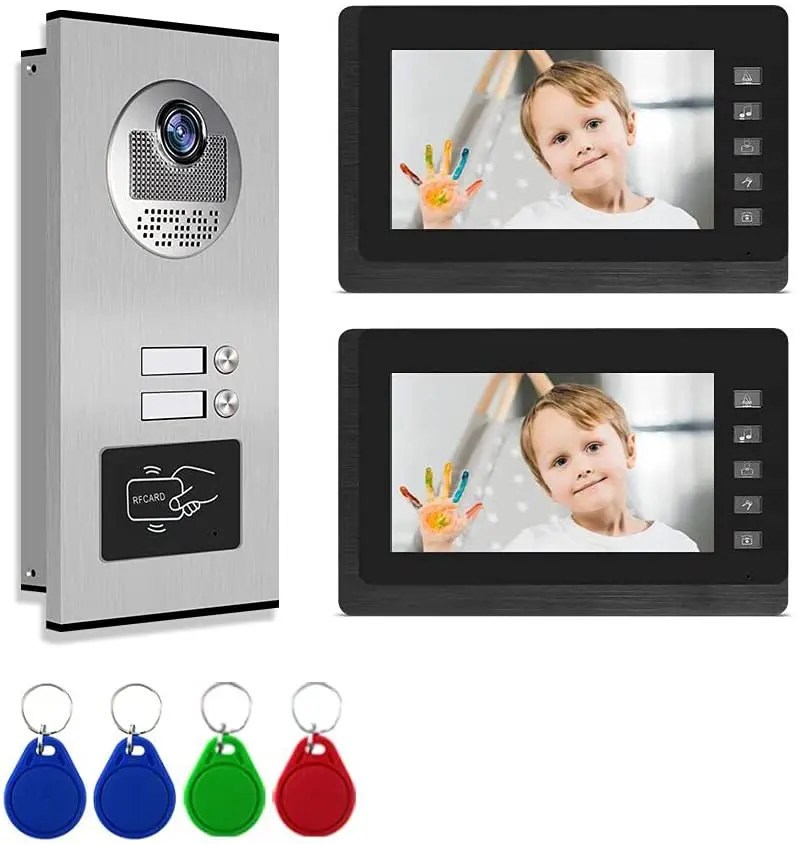 

2 Units Apartment Video Intercom Entry System, Wired 7 inches LCD Monitor Video Door Phone, Support Monitoring, Dual Way Door