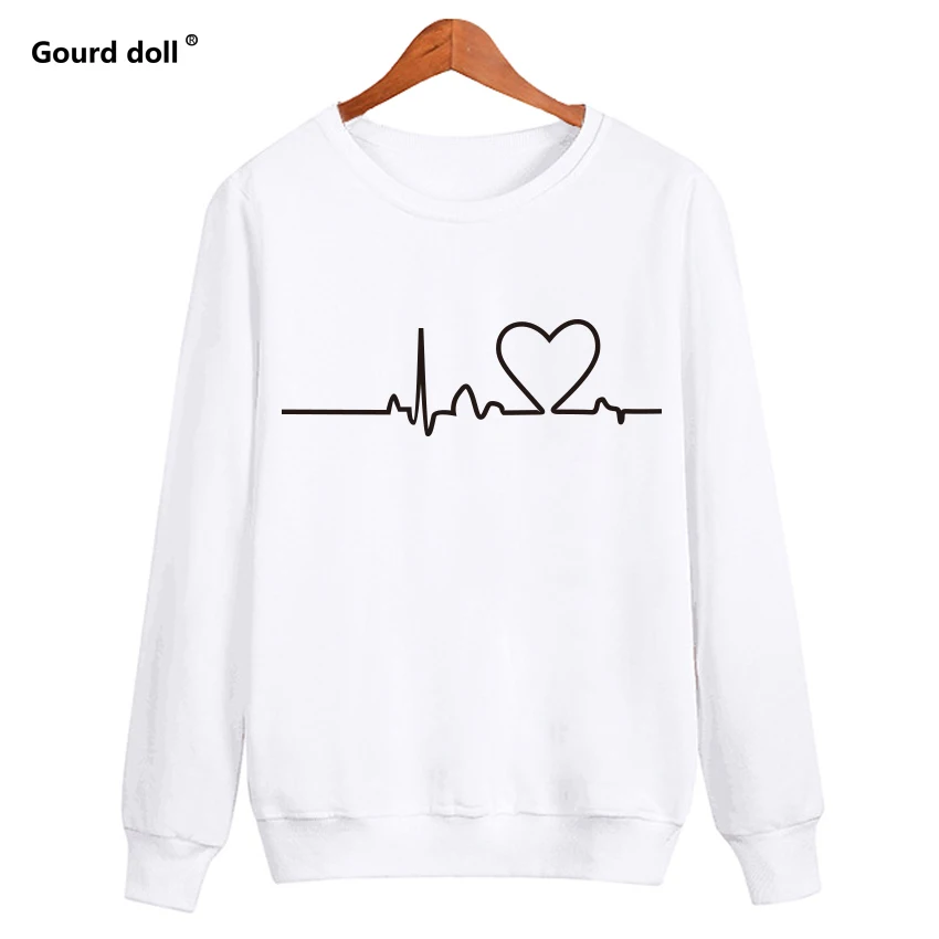 Харадзюку милый женский свитер с принтом сердцебиения для женщин повседневный