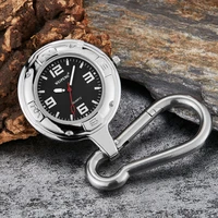 hook clip silver quartz pocket watch luminous hands carabiner for climbers easy to carry smooth round dial outdoor watch