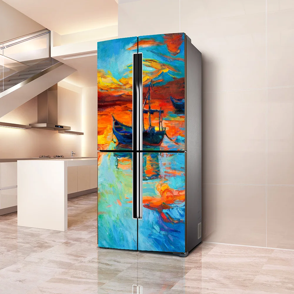 

3D Fridge Stickers Home Art Fridge Door Cover Wallpaper Wall Sticker Refrigerator Wrap Freezer Skin decor Kitchen Accessories