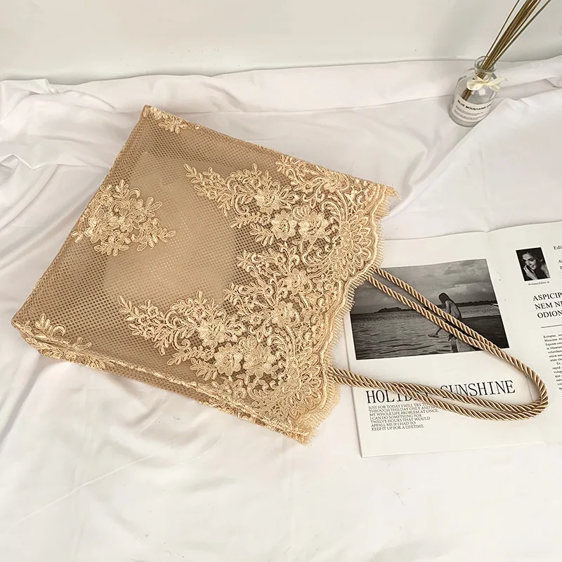 Вышитая соломенная сумка модные кружевные сумки большая вместительность