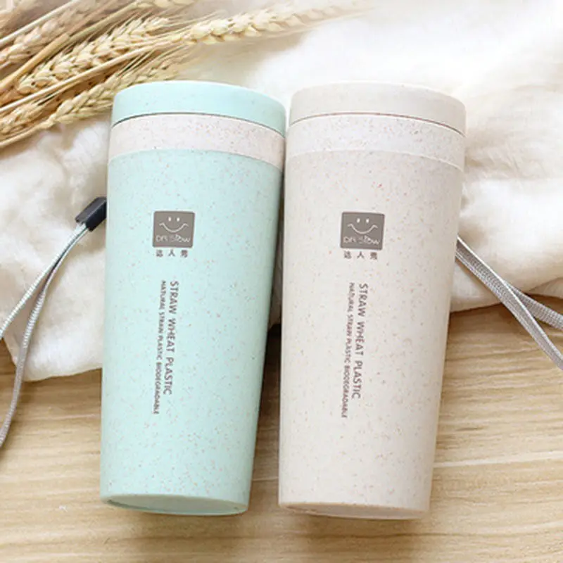 

cute Kitchen Wheat Straw Double Insulated Gift Mug Tumbler With Lid Eco-friendly 16.8x7cm Travel Mug Coffee Winter Thermos Cup
