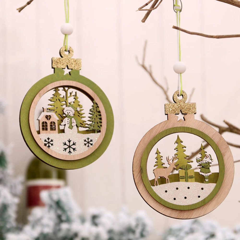

3PCS Hollow Christmas Wood Pendants Ornaments Christmas Party Decorations Christmas Tree Ornaments Hanging Gifts