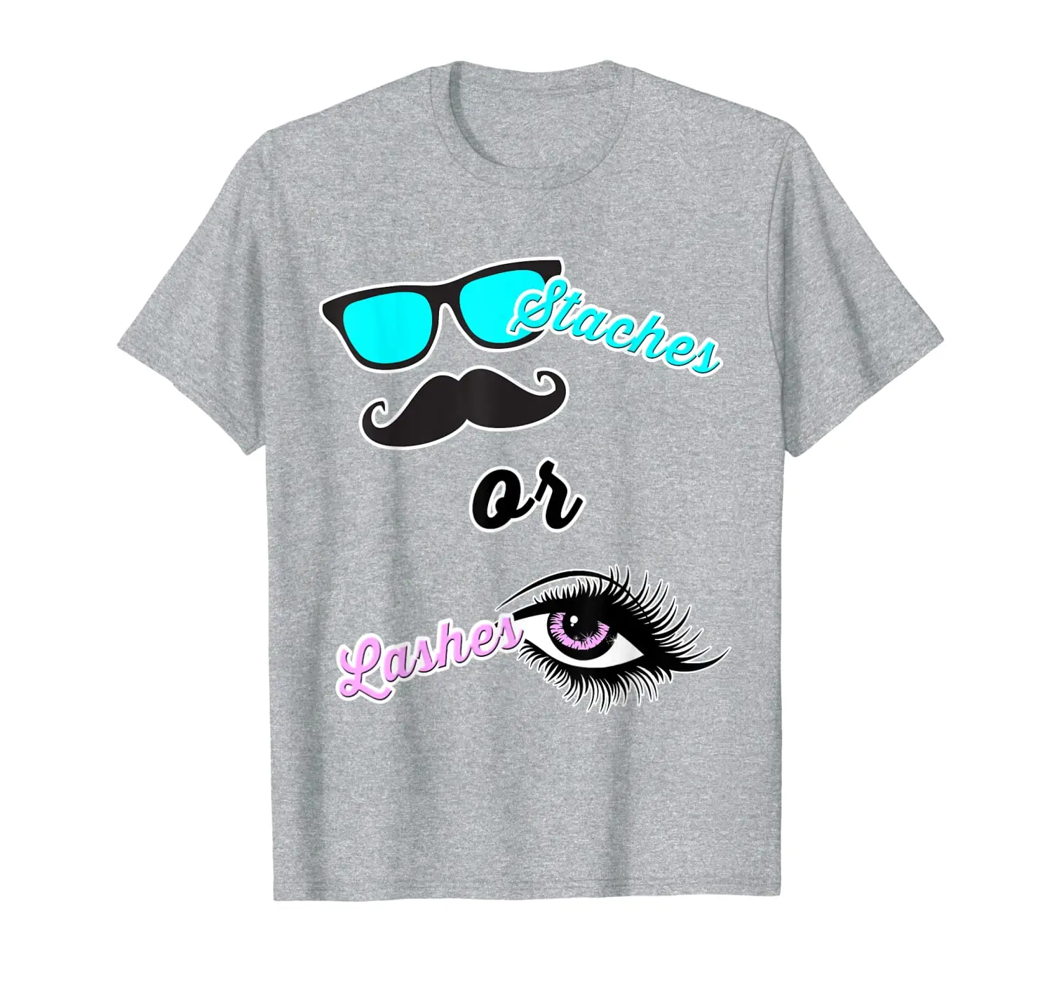 

Staches or Lashes Mom Dad Gender Reveal Baby Shower T-Shirt