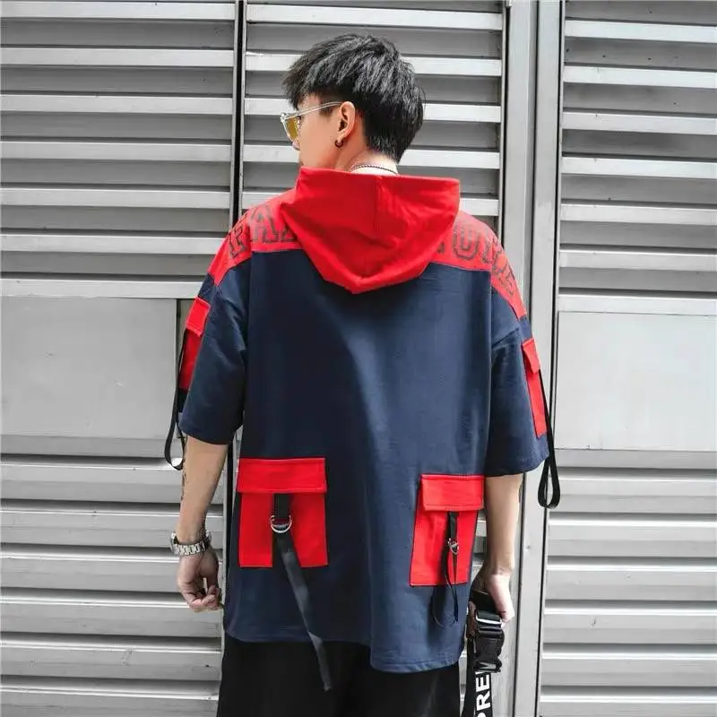 Мужская футболка в стиле хип хоп уличная Харадзюку летняя черная с капюшоном