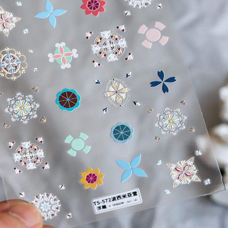 

1Pcs Nail Art Sticker Bohemia Flower Nails Decorations Stickers 5D Stereoscopic Embossed Adhesive Manicure Slider Decal 8*10cm