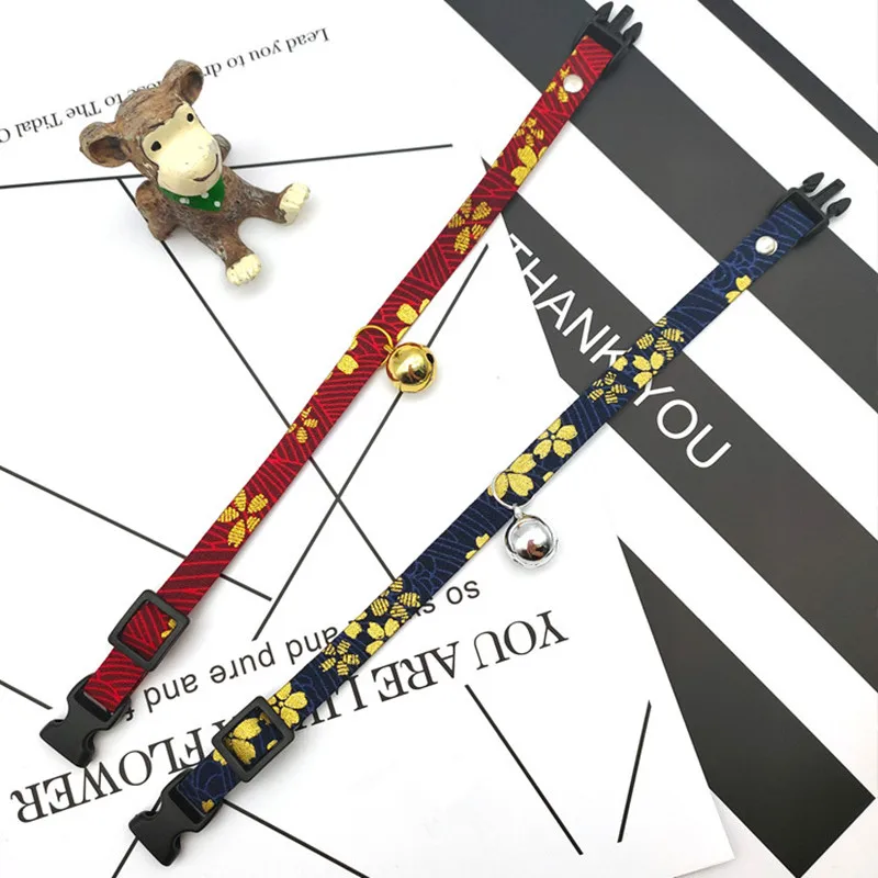 Ошейник для кошек и собак в японском стиле с колокольчиком регулируемое ожерелье