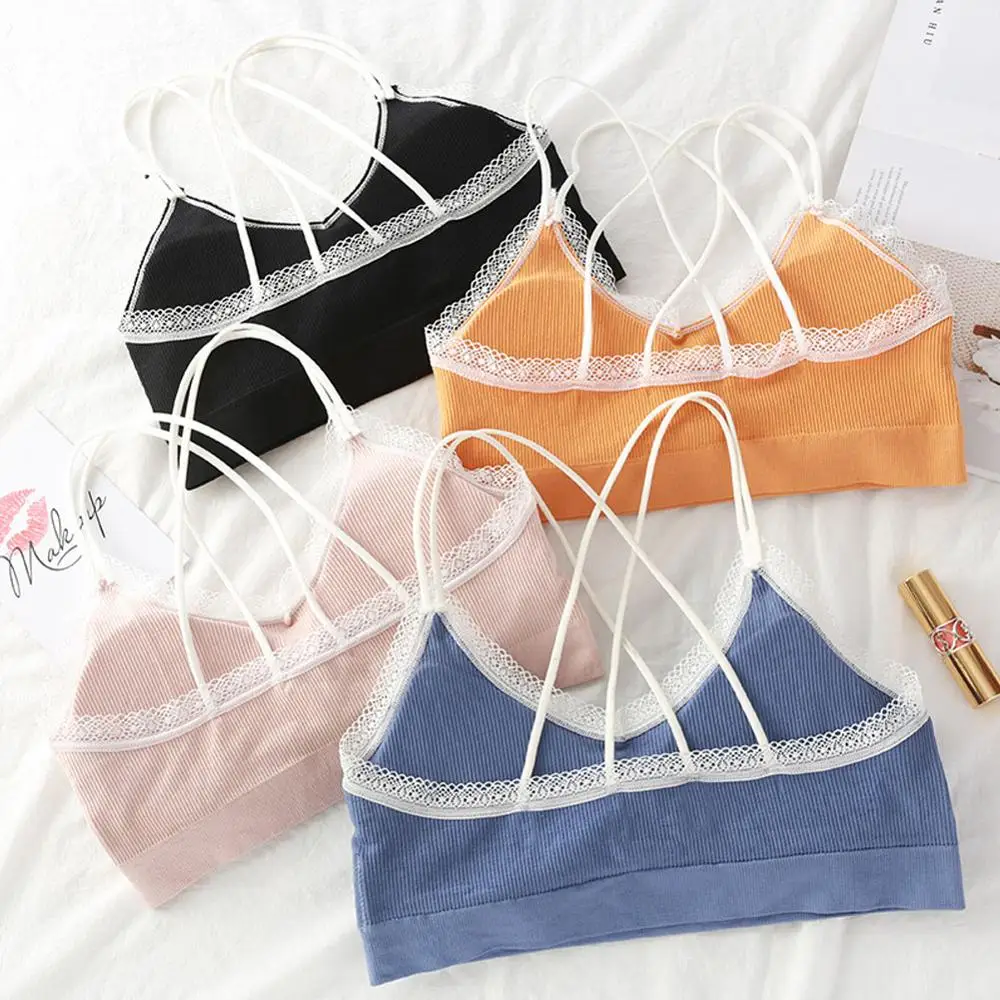 Женский бесшовный бюстгальтер из полиэстера с кружевной каймой эффектом пуш ап