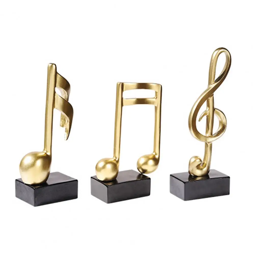 

Hot Sales!!! 3Pcs Golden Musical Note Figurine Handicraft Piano Ornament Living Room Decor