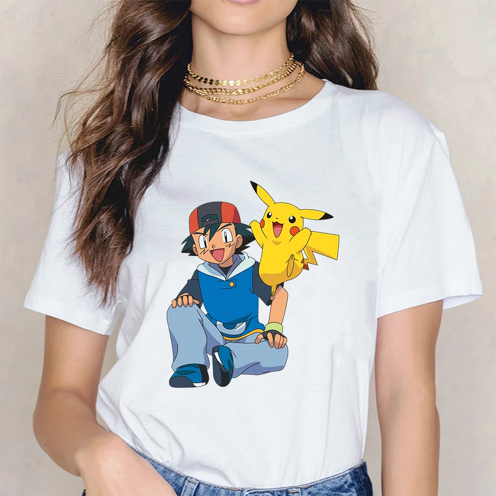 

Pokemon Pikachu Clothes Anime Tshirt Kawaii Women Tops Print Cute Casual Short Sleeve O-neck Cartoon Tee Femme Aesthetic T-shirt