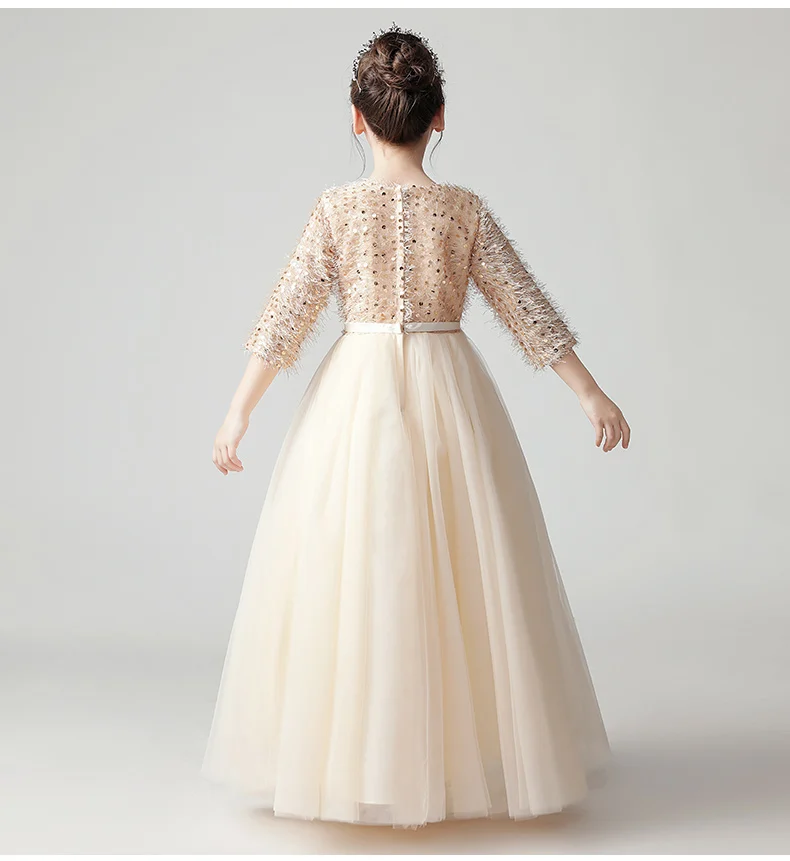 Золотое Тюлевое праздничное платье принцессы с блестками для девочек дня