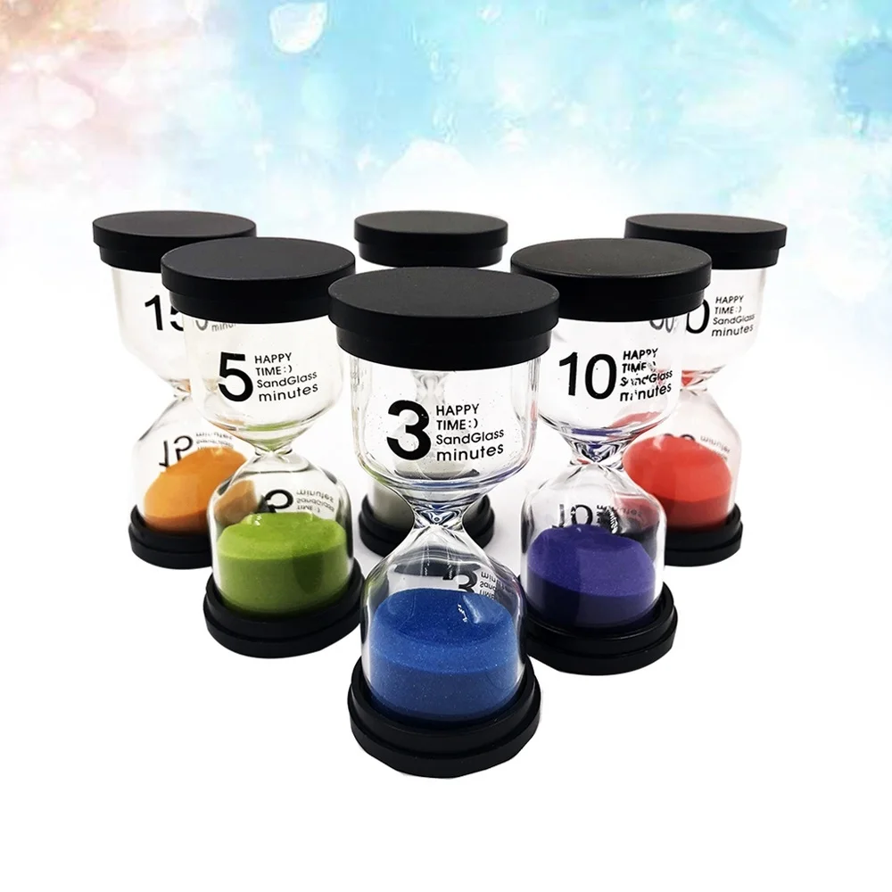 

Creative Sandglass Set 1/3/5/10/15/30 Minutes Sand Clock Decoration Sandglass Timer with Black Lid for Timekeeping