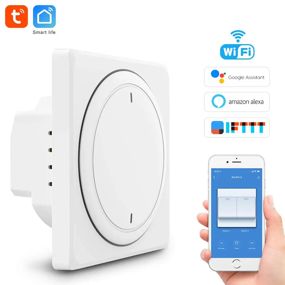 Button 2 Gang Tuya умный дом переключатель ЕС настенный wifi дистанционный пульт, кнопка wifi дистанционный переключатель освещения совместим с Alexa, Google home - Комплект: Button 2 Gang