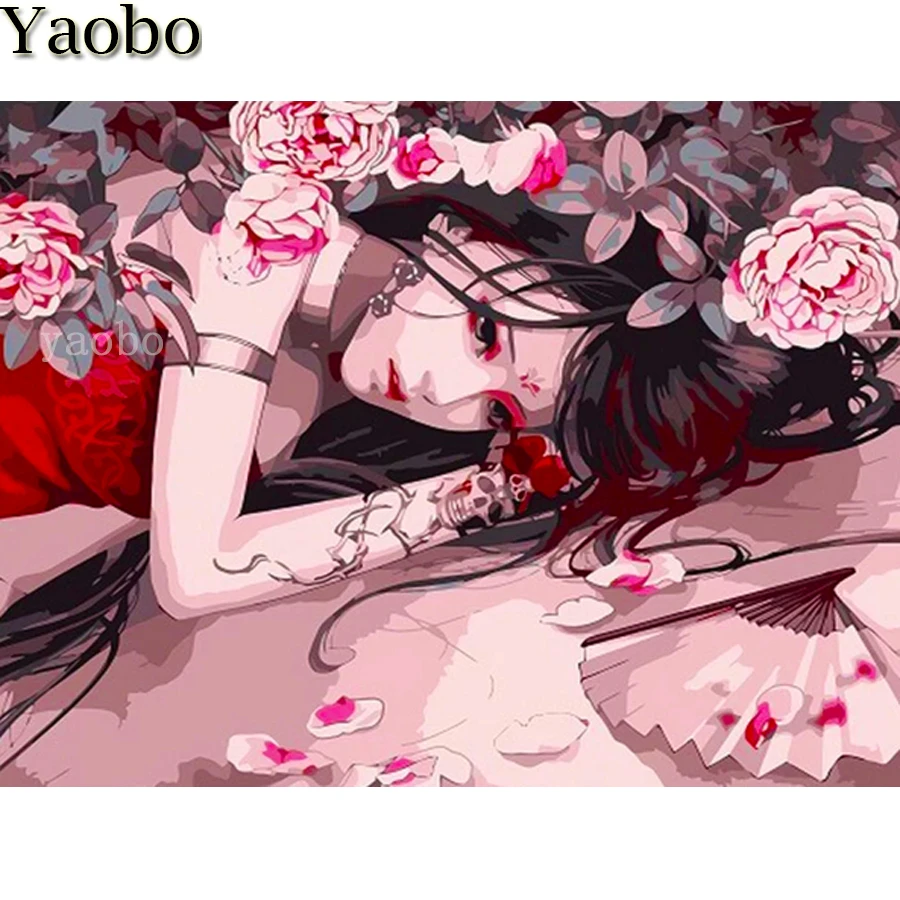 

Алмазная 5D мозаика, картина с полными квадратными и круглыми стразами в японском стиле аниме, с изображением девушки, цветка, стразы, Новое поступление