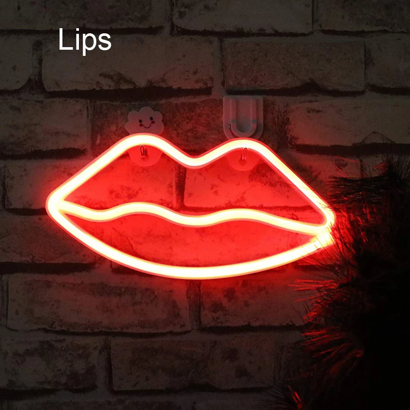 Lips Светодиодный Светильник-ночник с зарядкой от аккумулятора usb светодиодный неоновый светильник с надписью «LOVE HEART», украшение для свадебной вечеринки, ночная лампа на День святого Валентина, подарок - Испускаемый цвет: Lips