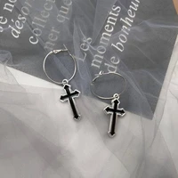 hip hop rock ear chain cross pendant earrings for women minimalist silver color round circle drop earrings jewelry gifts