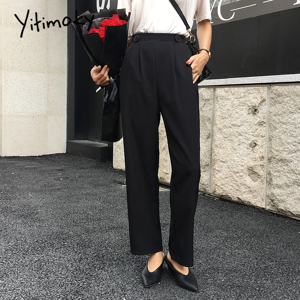 Брюки женские прямые в полную длину с эластичным поясом и высокой талией|Брюки| |