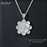 flower chakra 999 sterling silver pendant necklace women miao silver charms pendants handmade trendy jewelry luxury statement