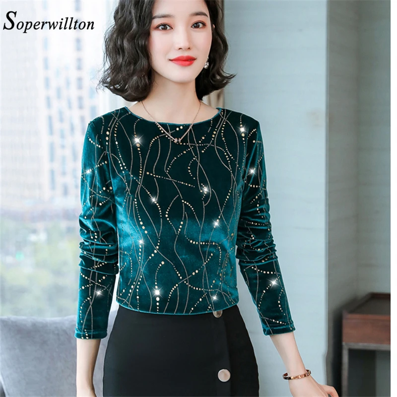 Элегантная бархатная женская рубашка топы с длинным рукавом велюровые женские
