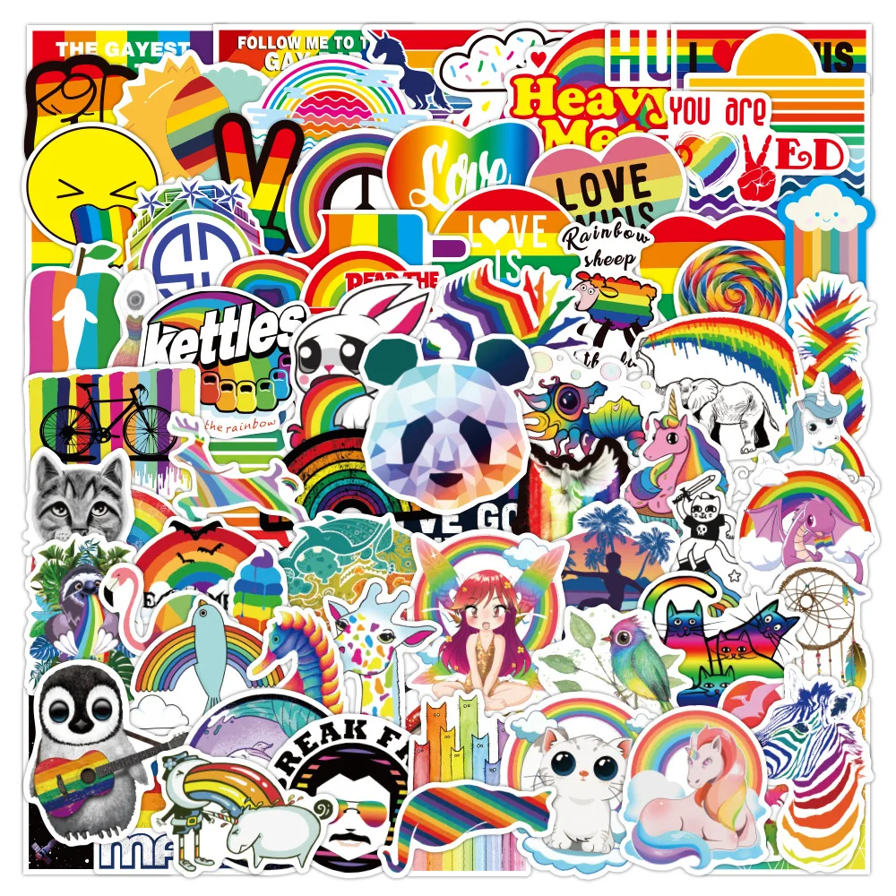 

100 шт. радужные цветные наклейки с милыми рисунками для ноутбука, телефона, багажа, автомобиля, DIY наклейка, водонепроницаемые канцелярские п...