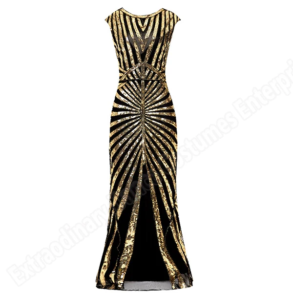 Golden Женские длинные платья в винтажном стиле Great Gatsby Sequin 1920s вечерние платья в стиле АР-деко без рукавов средней длины с круглым вырезом - Цвет: Golden