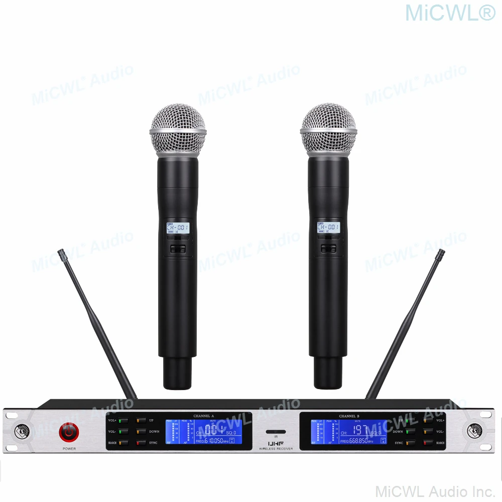 

UHF 200 Channel Dual SM58 Wireless Karaoke Microphone System Metal Hand Dynamic Microfone Sets