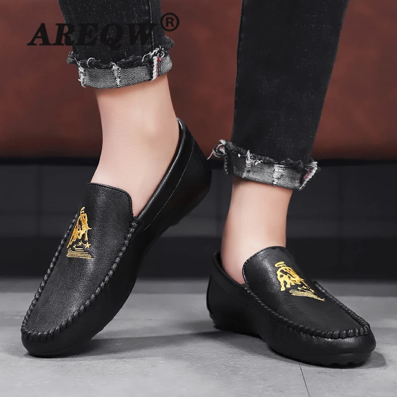 

Casual Spring Autumn Leather Shoes Men Solid Light Comfortable Black Flat Shoes Male Loafers Men's Footwear Sneakers