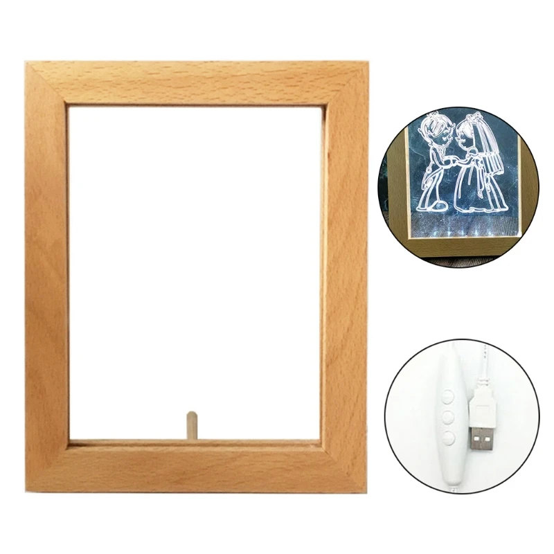 

3D Visual Wooden Night Light LED Photo Frame Camera Image Lamp Bedroom Bedside D