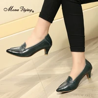 mona flying genuine leather dress pumps high heels for women pointed toe elegant fashion shoes office ladies party 2588 g7
