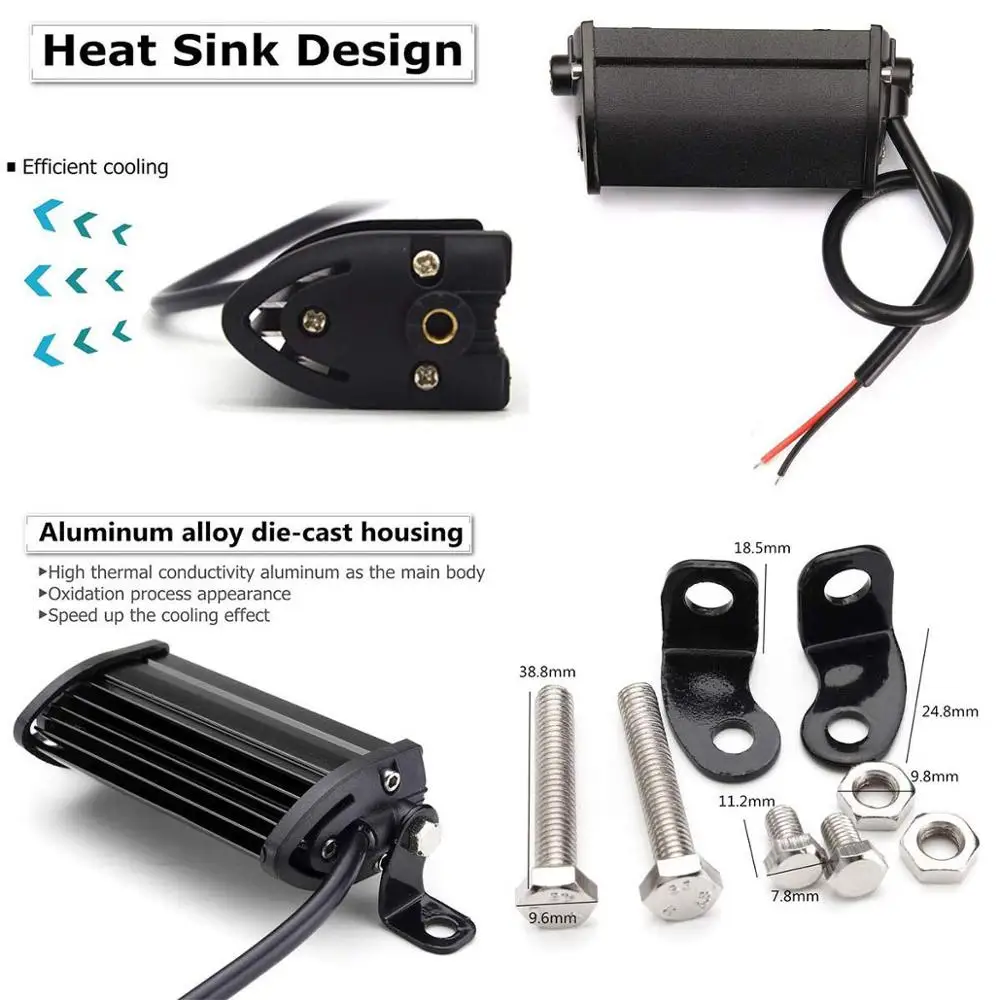 Тонкий светодиодный светильник для работы 9 Вт 18 36 Однорядный внедорожник 4X4