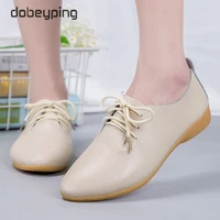 2021 spring autumn new women shoes genuine leather womens shoe lace up female flats pointed toe woman oxfords large size 35 44