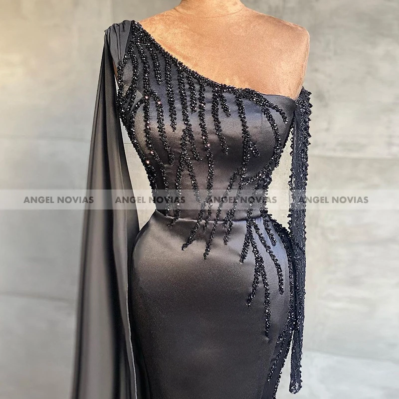 

New Arrival Long Sleeves Mermaid Black Evening Dress 2021 with Sash Arabic Prom Gowns Robe De Soiree 2020
