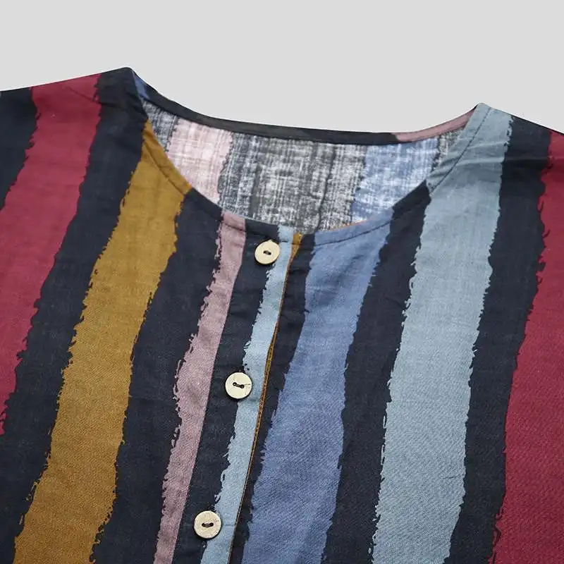 

Men Muslim Islamic Clothing Kaftan Arabic Striped Jubba Thobe Long Sleeve Button Men Robes Vintage Saudi Arabia Dubai Thobe 2021