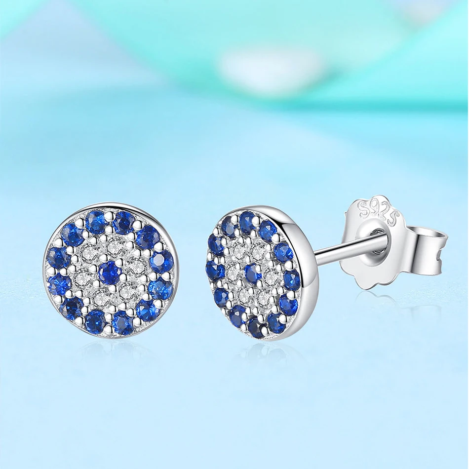 Роскошные 925 пробы серебряные круглые серьги с голубыми глазами кристаллами CZ