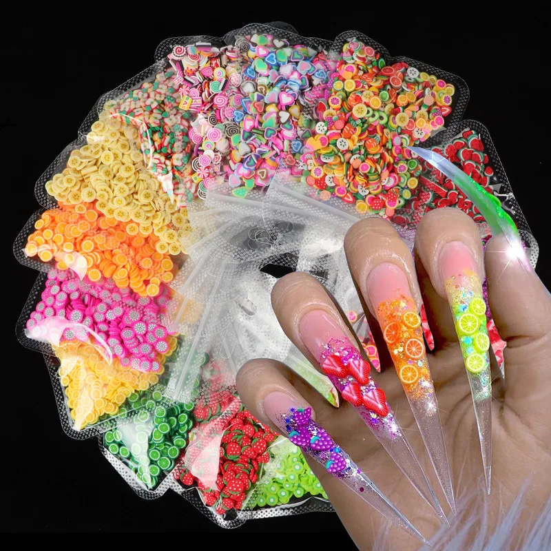10g/Bag Various Thin Fimo Fruit Slices Fruit Cake Candy Paster Soft Clay Nail Art Paillette Stickers Manicure Ornaments DIY Set