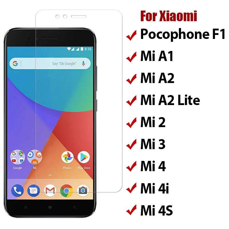 

Закаленное стекло для Xiaomi Pocophone F1, 2 шт., твердое Защитное стекло для Xiaomi Mi A2 Lite A1, Защита экрана для Mi 4S, 4C, 4i, 4, 3, 2