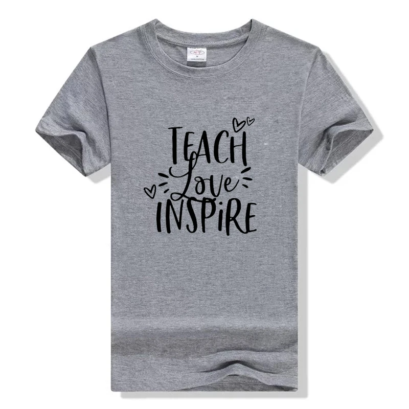 

Teach Love Inspire Letter Print Summer Funny Women's T-Shirt Female Short Sleeve Tops Tee Teacher Gift Cute Teacher Shirt