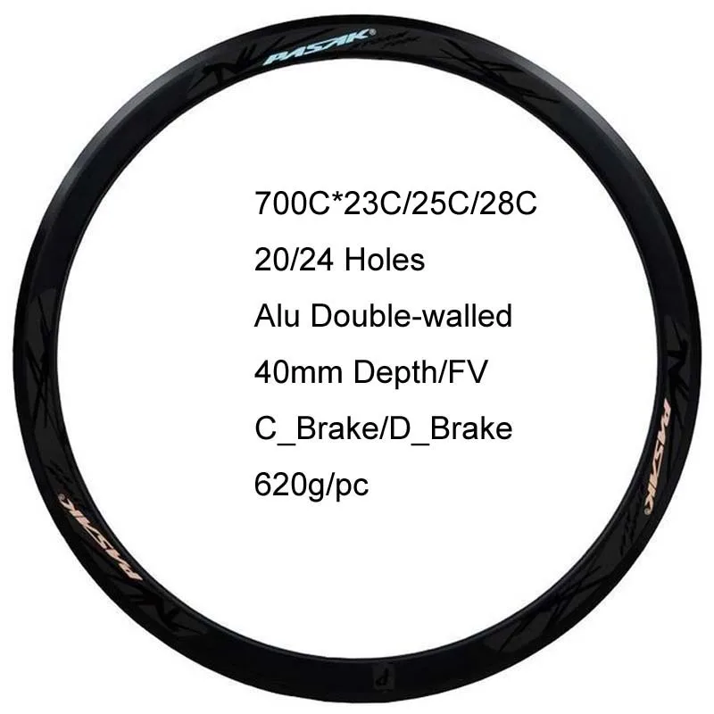 Billig Pasak 700C Rennrad Laufradsatz 40mm Tiefe Felge C V Bremse F9x100 R9X130mm Aluminium Legierung Doppel Schicht Speichen 20h 24h Flansch 80mm