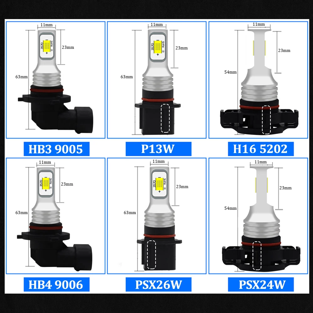 2 шт. светодиодные противотуманные фары Canbus H8 H11 H7 H1 H3 H16 5202 HB4 9005 HB3 H10 P13W PSX24W PSX26W h27