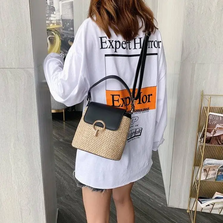 Европейская мода женская сумка мешок новинка 2021 летняя Соломенная сумочка