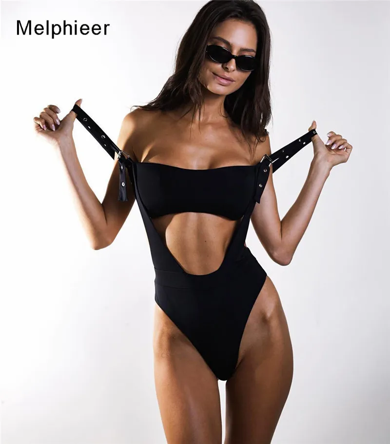 Черные боди Melphieer Цельный купальник женские бикини с люверсами 2020 стринги